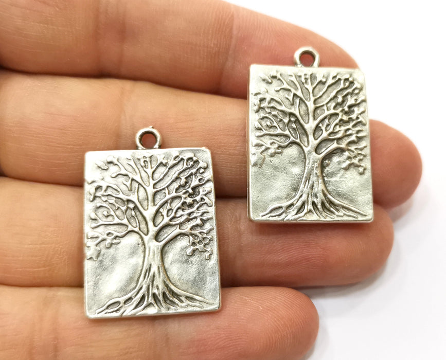 2 Silver Tree Charms Antique Silver Plated Charms (31x22mm)  G18305