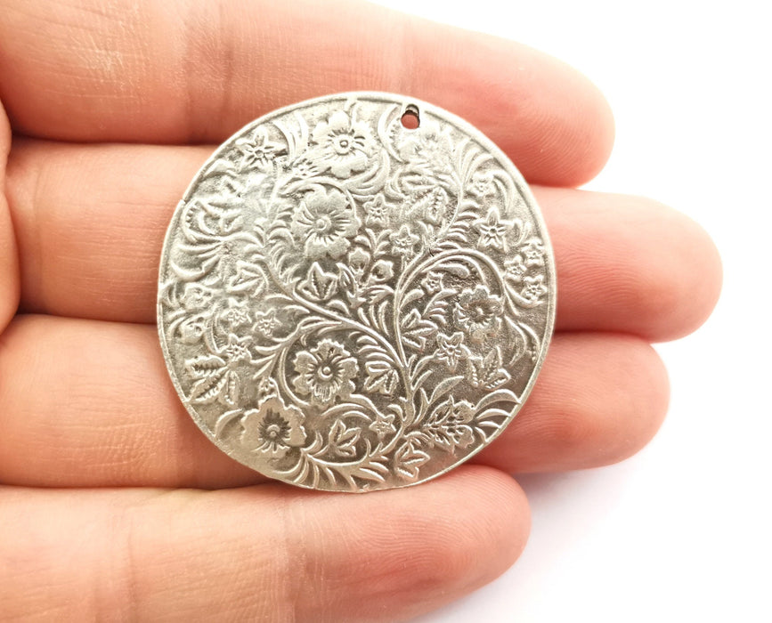 2 Silver Flowers Charms Antique Silver Plated Charms (42mm) G18309