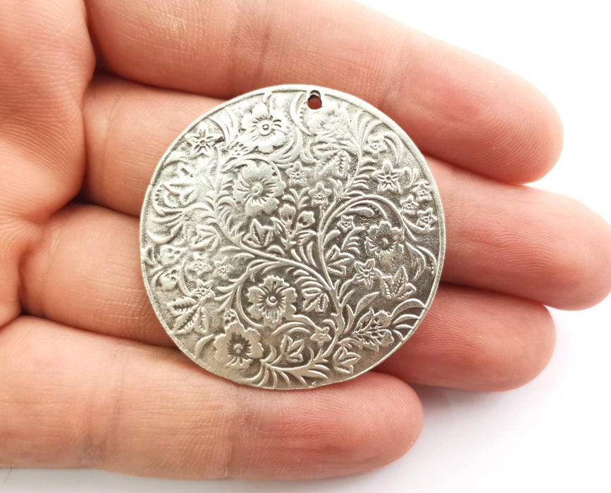 2 Silver Flowers Charms Antique Silver Plated Charms (42mm) G18309