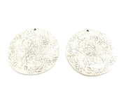 2 Silver Flowers Charms Antique Silver Plated Charms (42mm) G18309