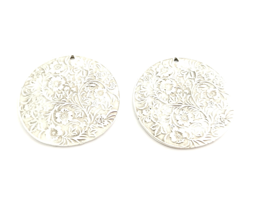 2 Silver Flowers Charms Antique Silver Plated Charms (42mm) G18309