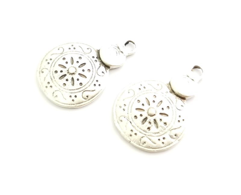 2 Silver Charms Antique Silver Plated Charms (33x22mm)  G18310