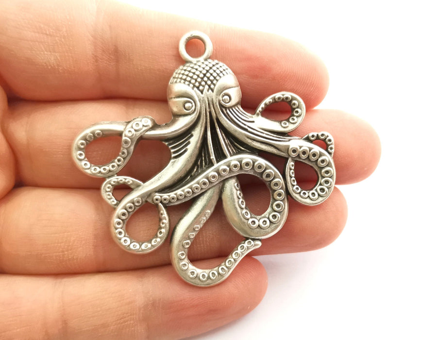 2 Octopus Charms Antique Silver Plated Charms (54x56mm)  G18315