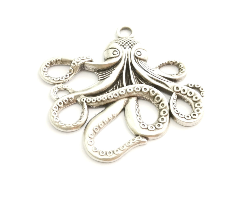 2 Octopus Charms Antique Silver Plated Charms (54x56mm)  G18315