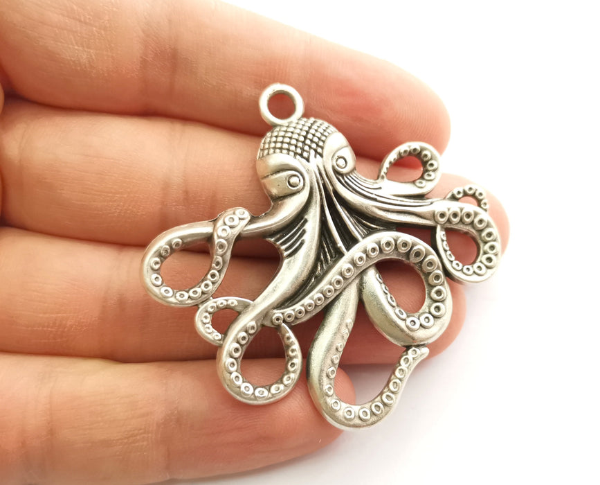 2 Octopus Charms Antique Silver Plated Charms (54x56mm)  G18315