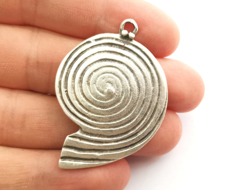 2 Silver Ammonite Charms Antique Silver Plated Charms (48x34mm)  G18320