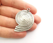 2 Silver Ammonite Charms Antique Silver Plated Charms (48x34mm)  G18320