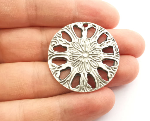 2 Silver Flower Charms Antique Silver Plated Charms (37mm) G18321