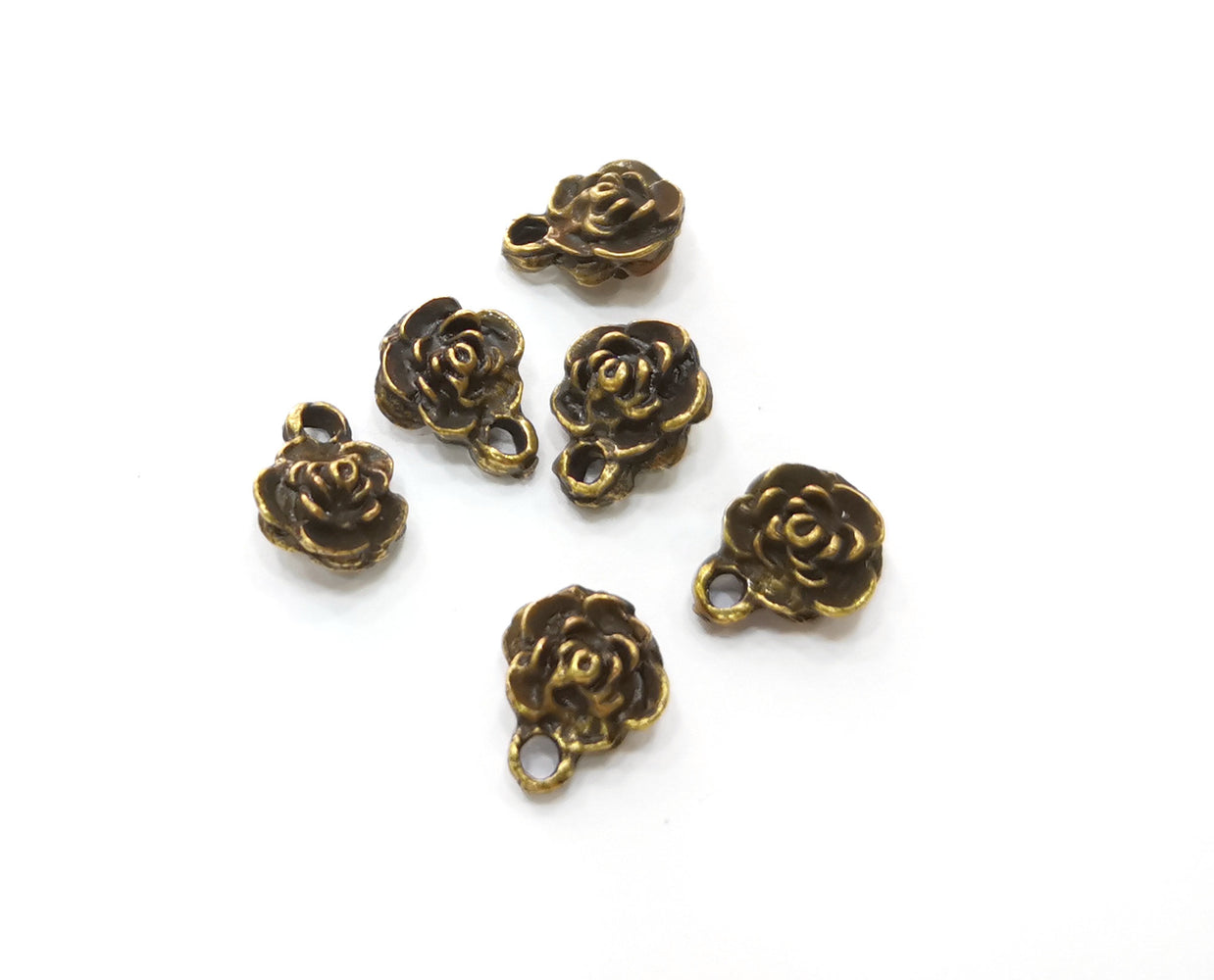 10 Rose Flower Charms Antique Bronze Plated Charms Double sided (Both Side Same) (11x9mm)  G18800