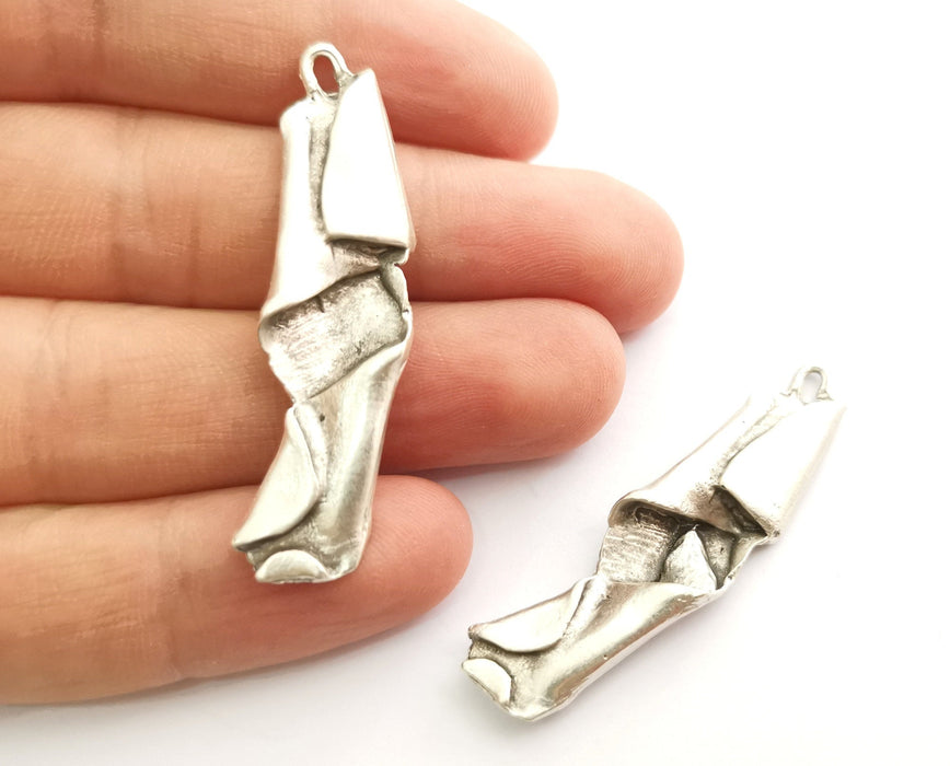 2 Silver Folded Plate Charms Antique Silver Plated Charms (51x13mm) G18325