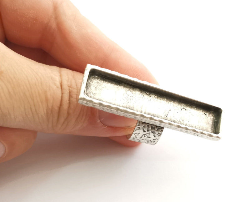 Ivy Ring Blank Setting Ring Base Bezel inlay Ring Backs Glass Cabochon Mounting Adjustable Antique Silver Plated Ring (53x20mm ) G18326