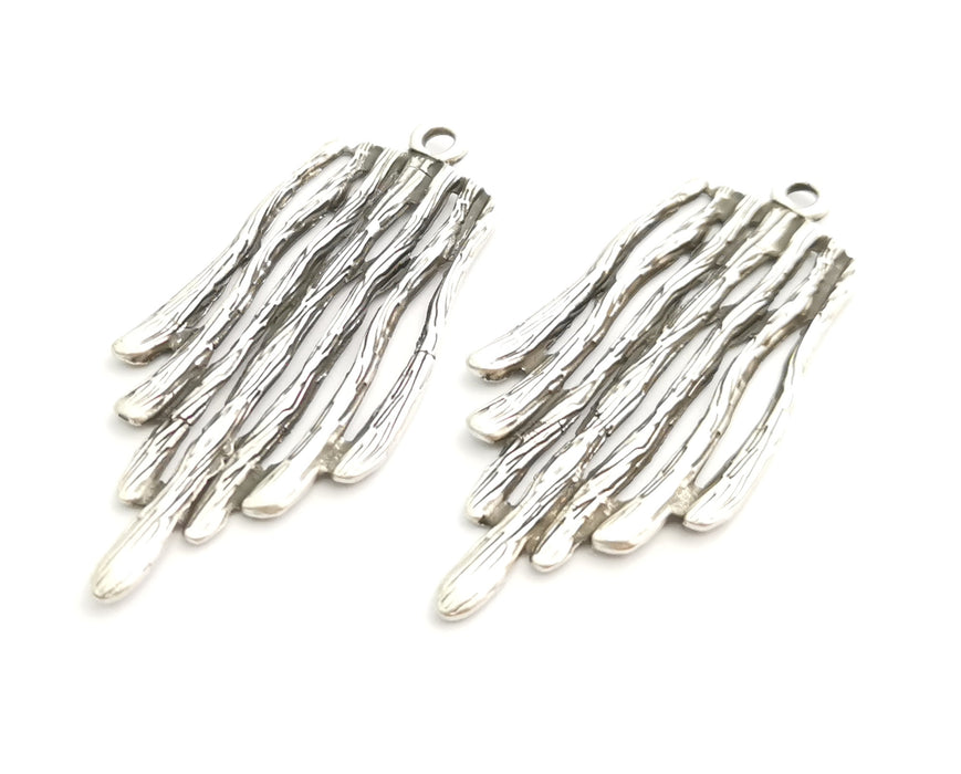 2 Silver Stalactites Charms Antique Silver Plated Charms (57x25mm) G18327