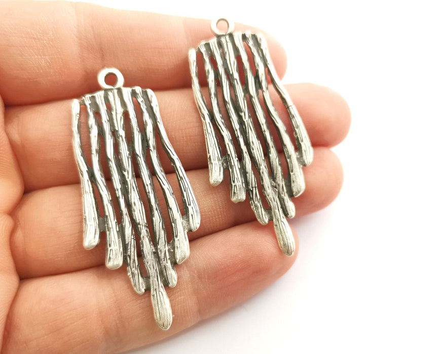 2 Silver Stalactites Charms Antique Silver Plated Charms (57x25mm) G18327