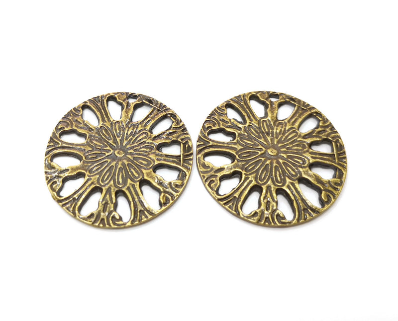 2 Antique Bronze Flower Charms Antique Bronze Plated Charms (37mm) G18801