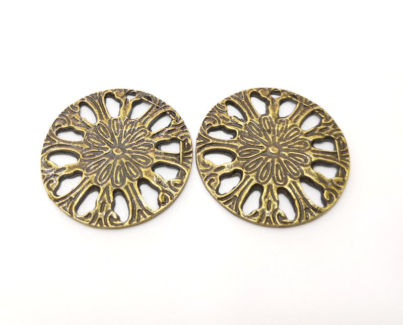 2 Antique Bronze Flower Charms Antique Bronze Plated Charms (37mm) G18801