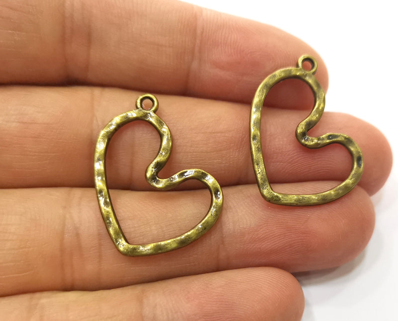 10 Bronze Hammered Heart Charms Antique Bronze Plated Charms (25x26mm)  G18328
