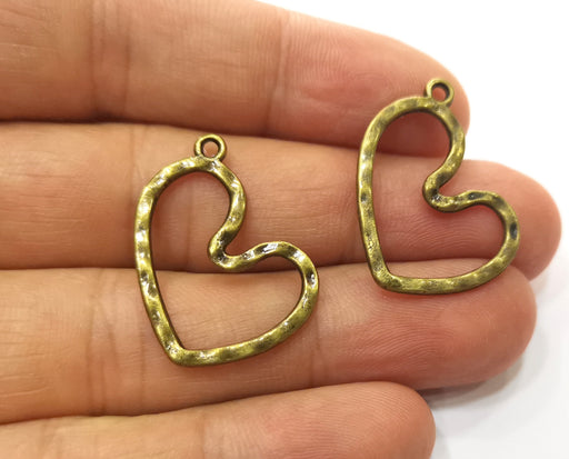 10 Bronze Hammered Heart Charms Antique Bronze Plated Charms (25x26mm)  G18328