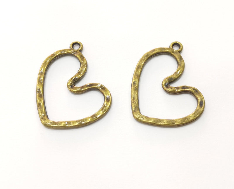 10 Bronze Hammered Heart Charms Antique Bronze Plated Charms (25x26mm)  G18328