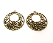 2 Flower Charms Antique Bronze Plated Charms (38x34mm)  G18803