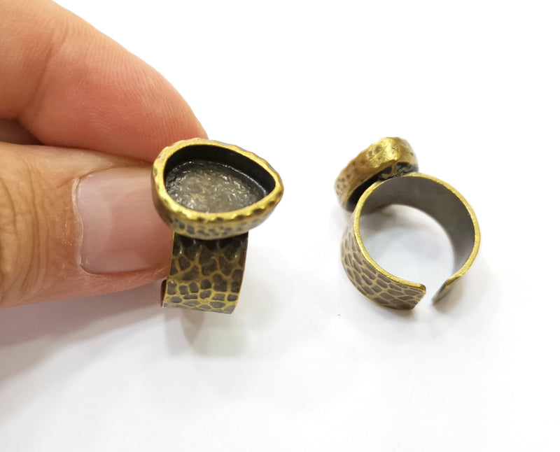 Antique Bronze Ring Blank Setting Cabochon Base inlay Ring Backs Mounting Adjustable Ring Bezel (14x10mm blank) Antique Bronze Plated G18804