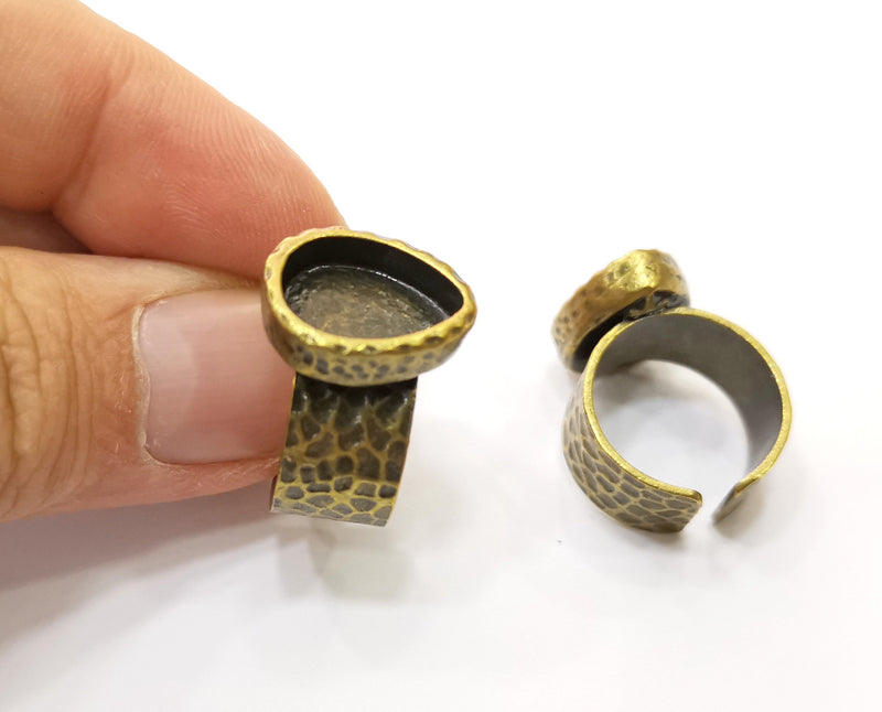 Antique Bronze Ring Blank Setting Cabochon Base inlay Ring Backs Mounting Adjustable Ring Bezel (14x10mm blank) Antique Bronze Plated G18804