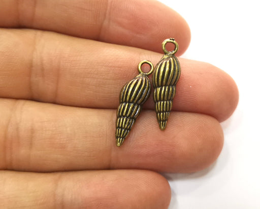 10 Sea Shell Charms Antique Bronze Plated Charms (24x7mm)  G18333