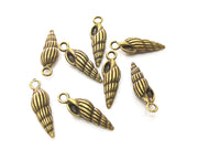 10 Sea Shell Charms Antique Bronze Plated Charms (24x7mm)  G18333