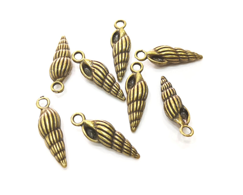 10 Sea Shell Charms Antique Bronze Plated Charms (24x7mm)  G18333