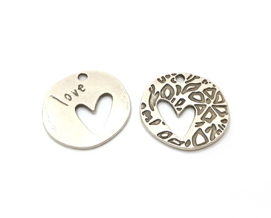 4 Heart Charms Antique Silver Plated Charms (21mm) G18808