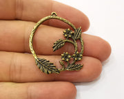 2 Antique Bronze Flower and Leaf Charms Antique Bronze Plated Charms (38x34mm)  G18814