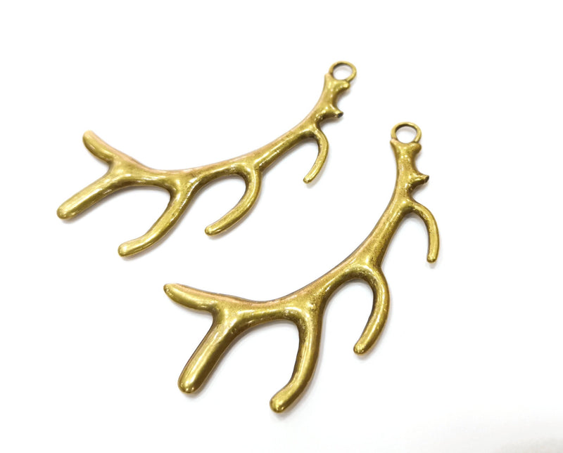 2 Horn Charms Antique Bronze Plated Charms (68x28mm)  G18820
