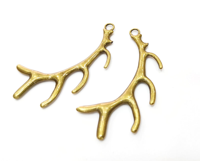 2 Horn Charms Antique Bronze Plated Charms (68x28mm)  G18820
