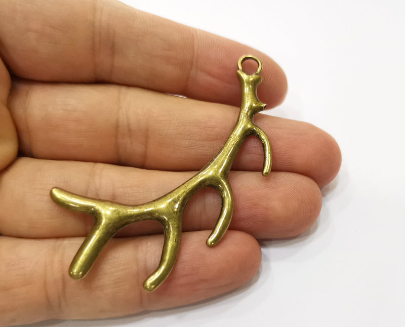 2 Horn Charms Antique Bronze Plated Charms (68x28mm)  G18820