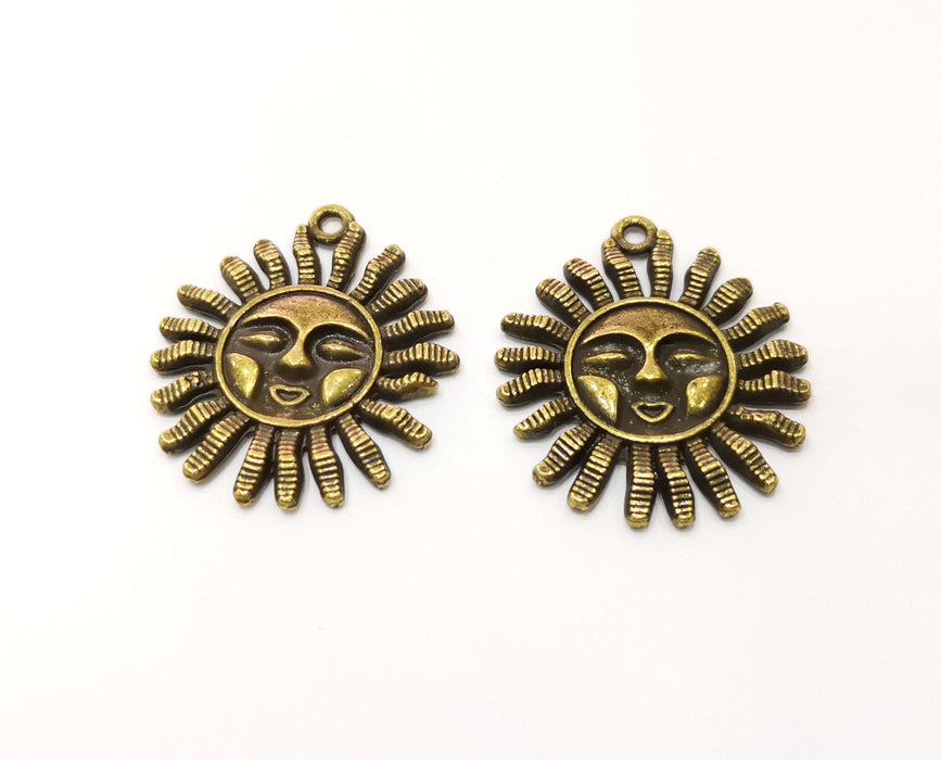 2 Sun Charms Antique Bronze Plated Charms (33x28mm)  G18825