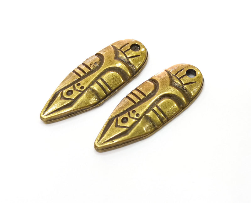 2 Antique Bronze Mask Charms Antique Bronze Plated Charms (39x15mm)  G18834
