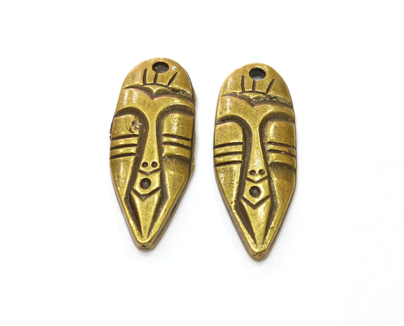 2 Antique Bronze Mask Charms Antique Bronze Plated Charms (39x15mm)  G18834