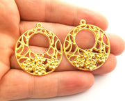 2 Flowers Charms Gold Plated Charms (38x34mm)  G18342