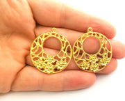 2 Flowers Charms Gold Plated Charms (38x34mm)  G18342