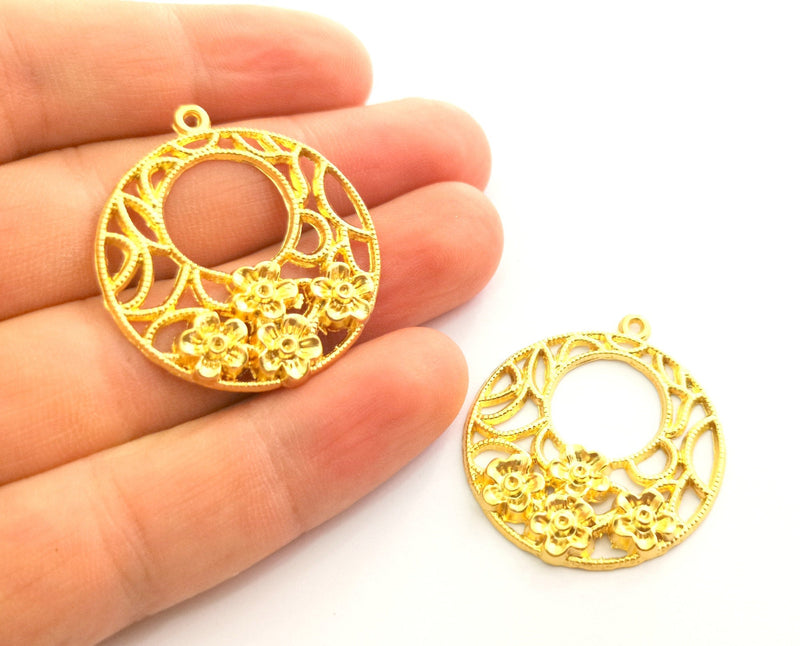 2 Flowers Charms Gold Plated Charms (38x34mm)  G18342