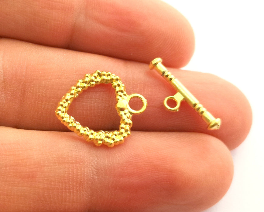 Heart Toggle Clasps 5 sets Gold Plated Toggle Clasp Findings 19x16mm+19x8mm  G18344