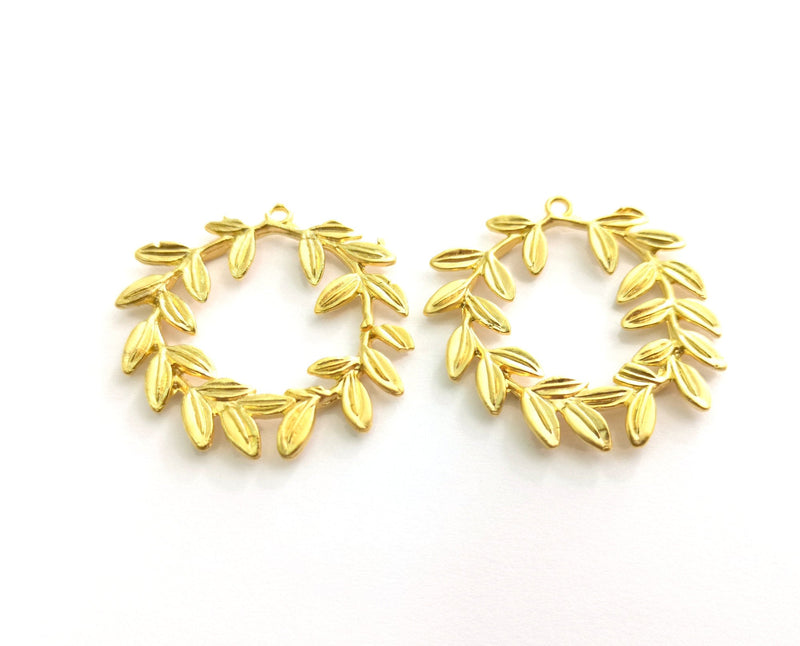 2 Foliage Crown Charms Gold Plated Charms (38mm) G18346