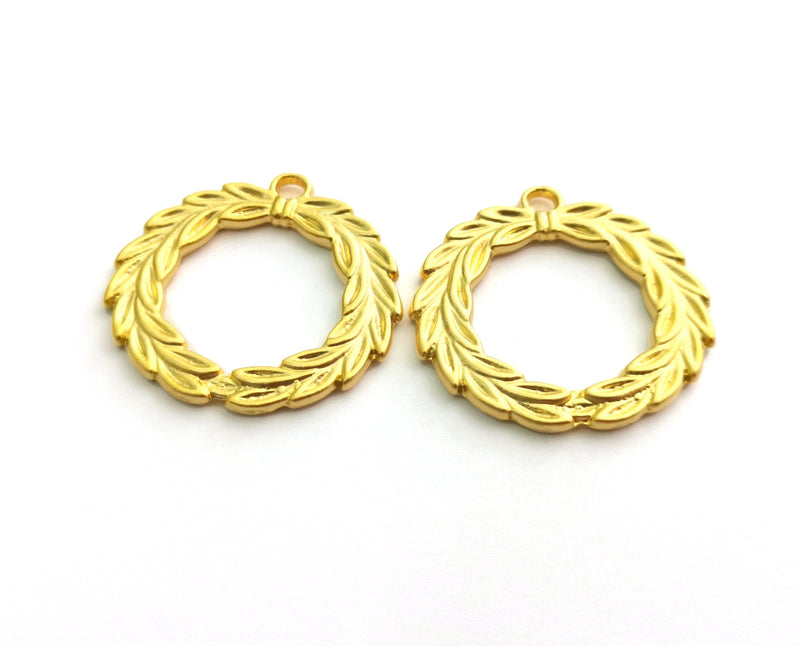2 Foliage Crown Charms Gold Plated Charms (34mm) G18356