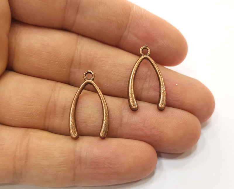 10 Copper Wishbone Charms Antique Copper Plated Charms (24x14mm)  G18858