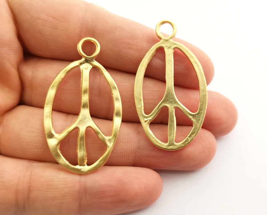 2 Peace Charms Gold Plated Charms (46x26mm)  G20299