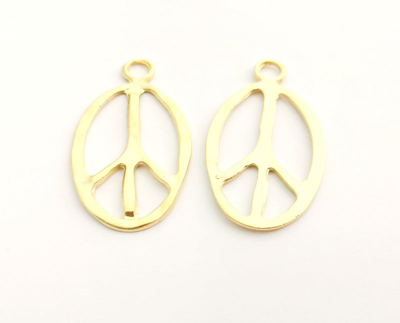 2 Peace Charms Gold Plated Charms (46x26mm)  G20299