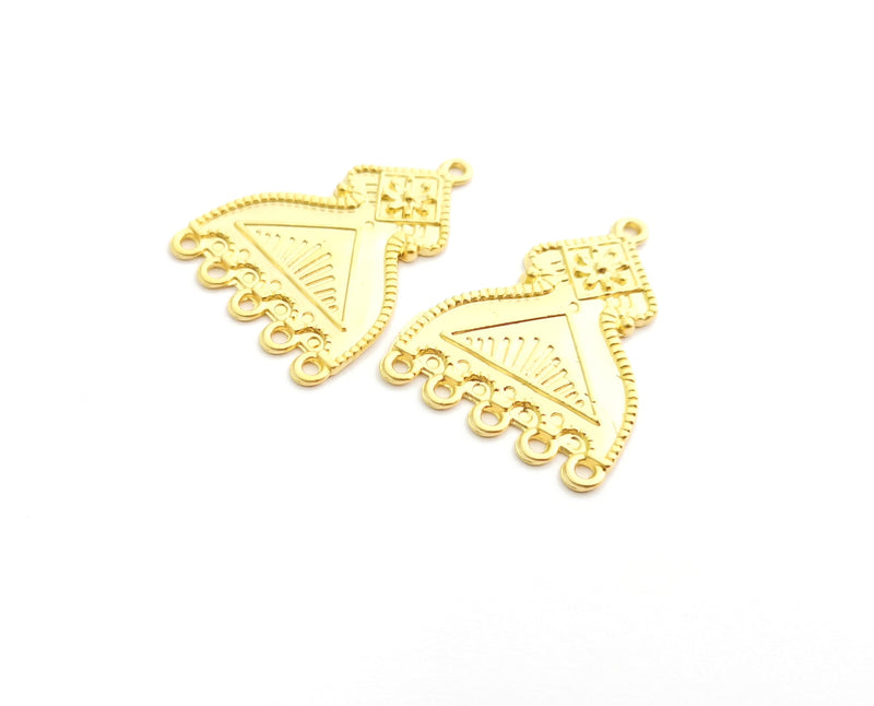 2 Flower Gold Charms Connector Gold Plated Charms (33x25mm)  G18364