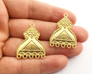 2 Flower Gold Charms Connector Gold Plated Charms (33x25mm)  G18364