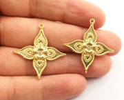2 Gold Flower Charms Gold Plated Charms (34x32mm)  G18365