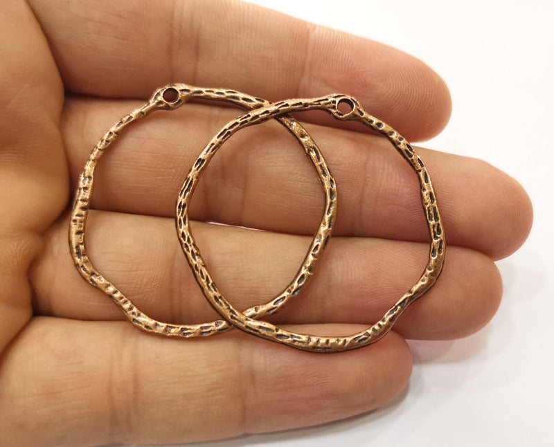5 Copper Circle Charms Antique Copper Plated Metal (43 mm)  G18859