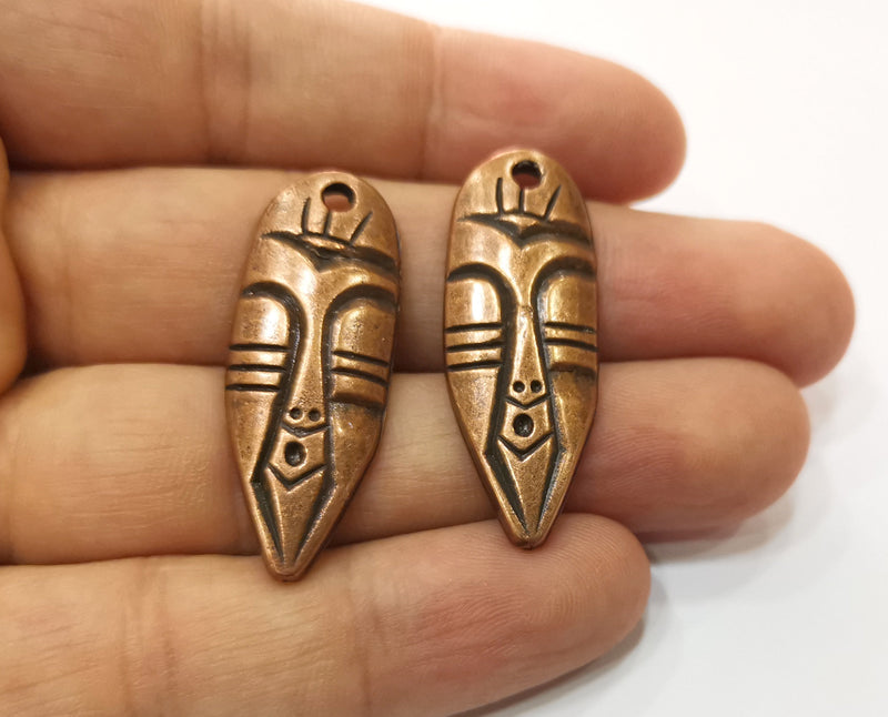 2 Copper Mask Charms Antique Copper Plated Charms (39x15mm)  G18860